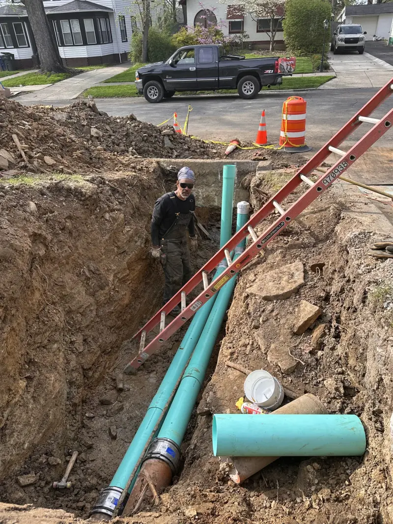 Underground line work in an excavated area